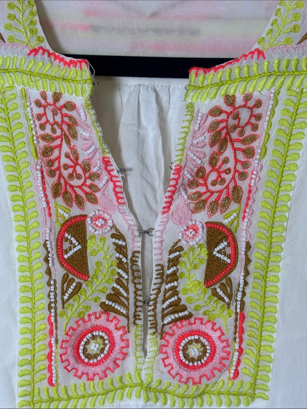 Antik Batik Embroidered Boho Tunic Dress XS White Neon Beaded Resort Coverup - Picture 3 of 11